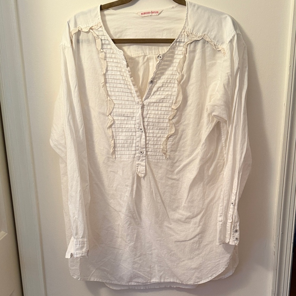 Anthropologie White Ruffle Blouse